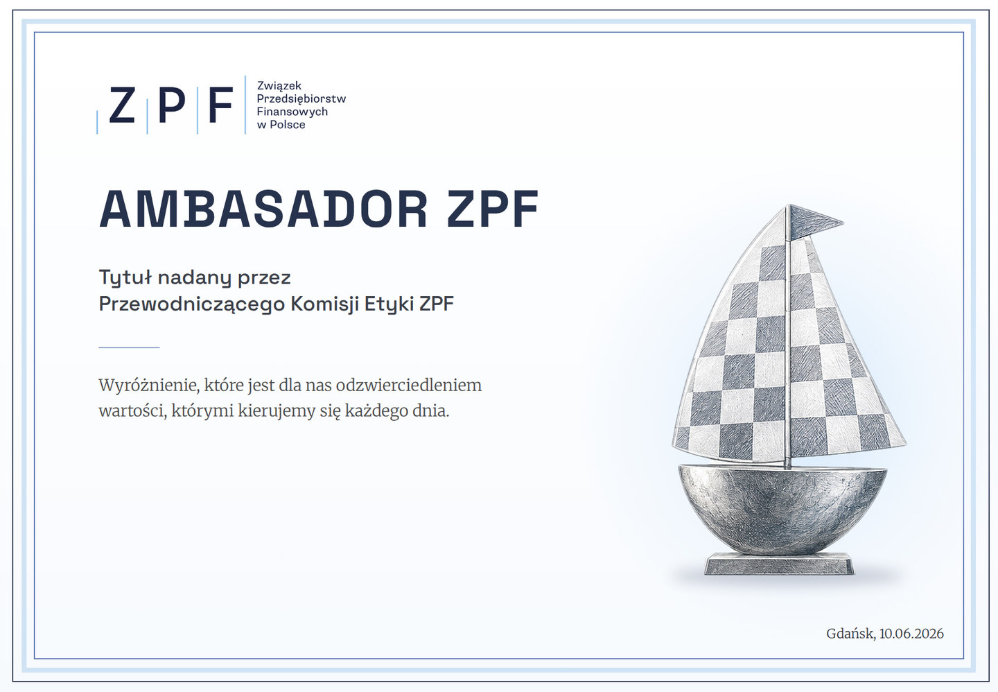 Grafika dyplomu „Ambasador ZPF”, Gdańsk, 10.06.2026